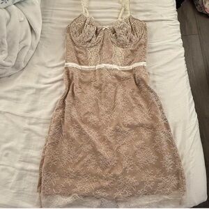 Lace Slip Dress in Beige and Cream